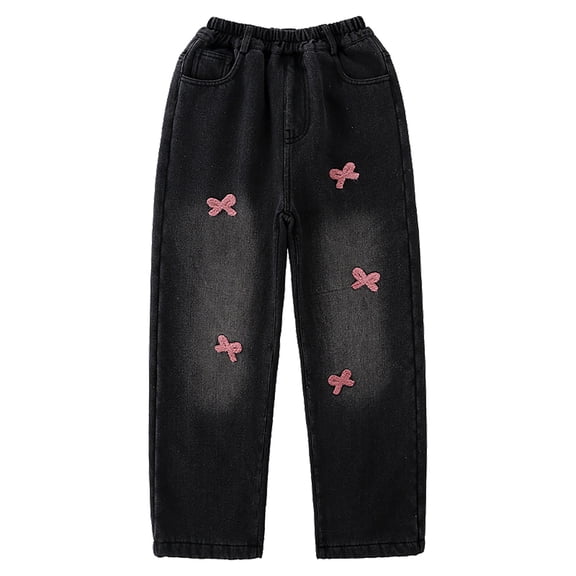 XIYNBAOK Studded Jeans Baggy Jeans Camo Jeans Kids Sweatpants Kids Clothes Girls Size 7-8 Junior Clothes for Teen Girls Clothes Size 10 12 Trendy, Black 11-12 Years