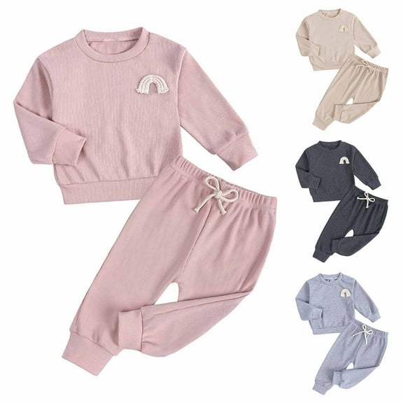 Fesfesfes Infant Fall Winter Pjs Boys And Girls' Sleepwear Set Round Neck Loungwear Long Sleeve Shirts Pants Sets Baby Homewear Set