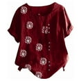 thumbnail image 4 of Womens Tops under $10 Plus Size Round Neck Short Sleeve Flower Printing Loose Summer Casual T Shirts Wine XL, 4 of 4