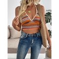 thumbnail image 5 of Knitted Camisoles for Women Summer Halter V Neck Striped Casual Sleeveless Beach Vacation Crop Tank Tops Orange Color XL, 5 of 7