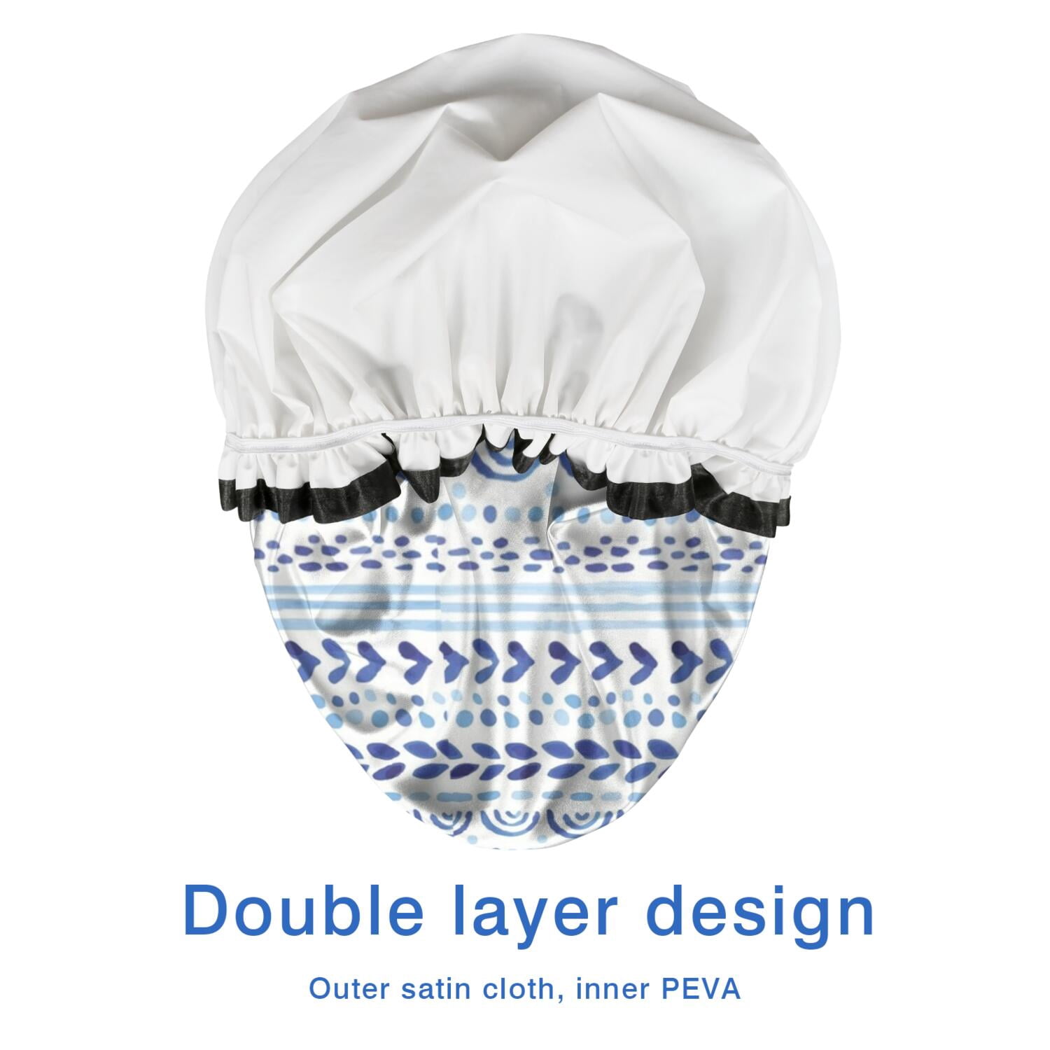 Shower Caps,Blue Striped Geometric Pattern Waterproof Shower Cap for Women 4 Pieces,Double Reusable Hair Cover for Shower PEVA Elastic Stretch Hem