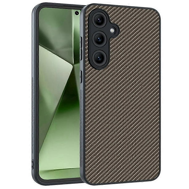 For Samsung Galaxy S24 Case Leather PC Hard Phone Cover Carbon Fiber Texture - Black Yellow