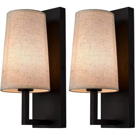 Claxy Black Wall Sconces with Beige Fabric Shade Set of 2