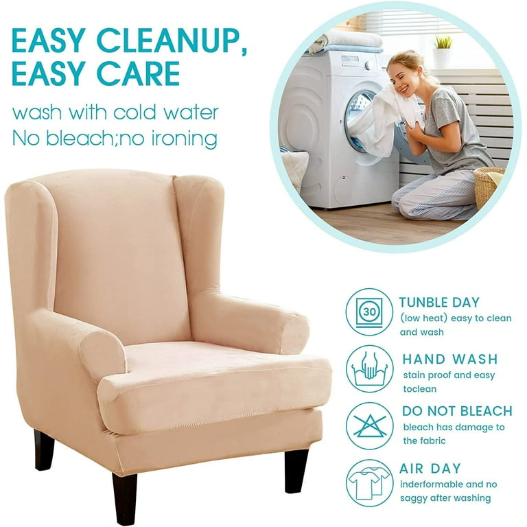 CJC Velvet Wingback Chair Sofa Slipcover Pieces Plush Wing Chair