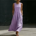 thumbnail image 2 of QIYAGBSA Sleeveless Maxi Dress for Women, Loose Fit Round Neck with Pockets for Summer Vacation, 2 of 8