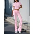 thumbnail image 6 of Solid Color Slim Fit Short Sleeve Trousers Suit Pink XXL, 6 of 8