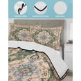 thumbnail image 4 of Quilts Full Size, Boho Soft Comforter Bedding Set for Bed, Green Brown Ethnic Tribe Abstract Vintage Western Lightweight Quilted Bedspread with Pillow Cover(2 Pieces) for All Season, 78x90 Inch, 4 of 6