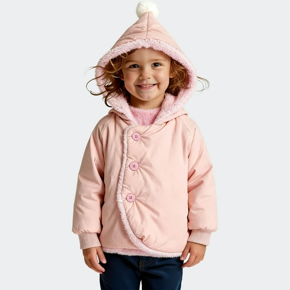 WMTBSRSW Girls Winter Coat Thick Casual Button Down Hooded Jackets Warm Solid Outwear 9-12Months