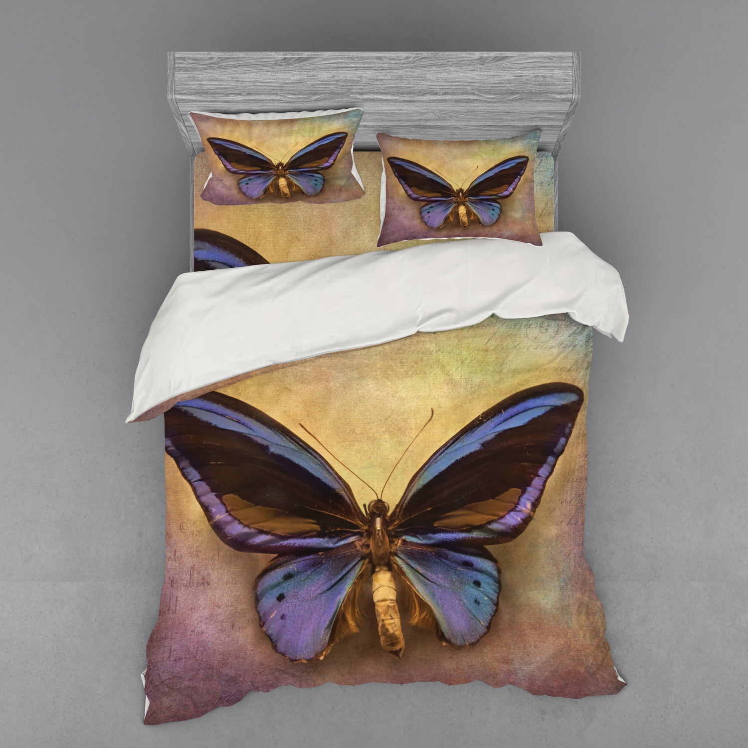 Butterfly Duvet Cover Set Monarch Butterfly Vintage British Grunge Victorian Photography Art Theme Print Bedding Set With Shams And Fitted Sheet 3 Sizes By Ambesonne Walmart Com Walmart Com