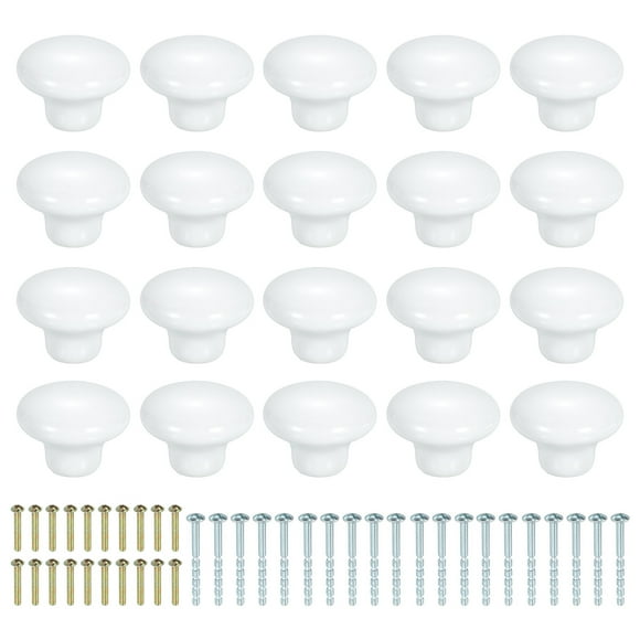 Uxcell 20 Pack Ceramic Cabinet Knobs, 38mm/1.5" Mushroom Round Shaped Drawer Knobs Dresser Knob Pulls Handle with Screws for Wardrobes Bedroom Furniture Closet Cupboard, White