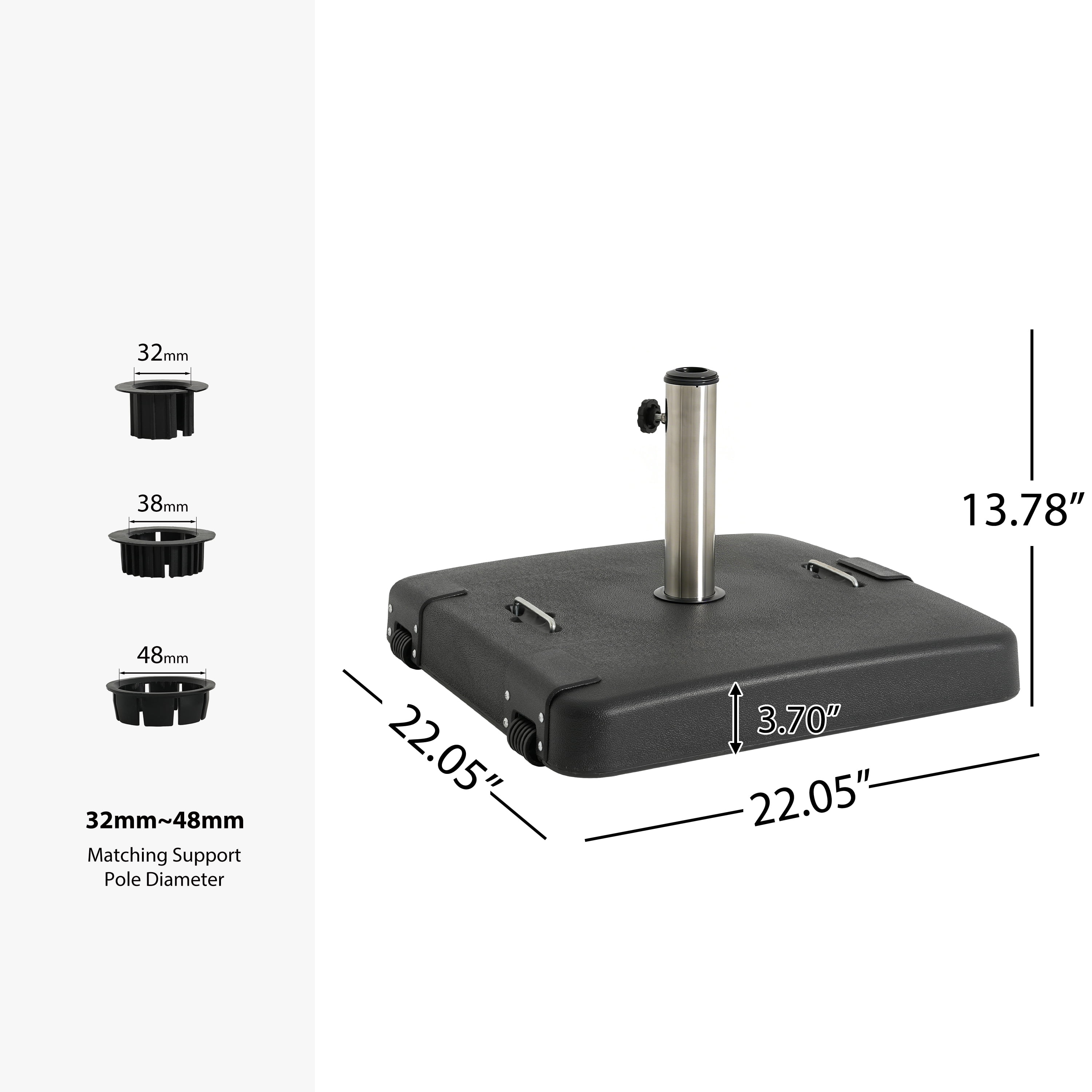 Outdoor 114lb Concrete Square Umbrella Base with Stainless Steel Collar, Black