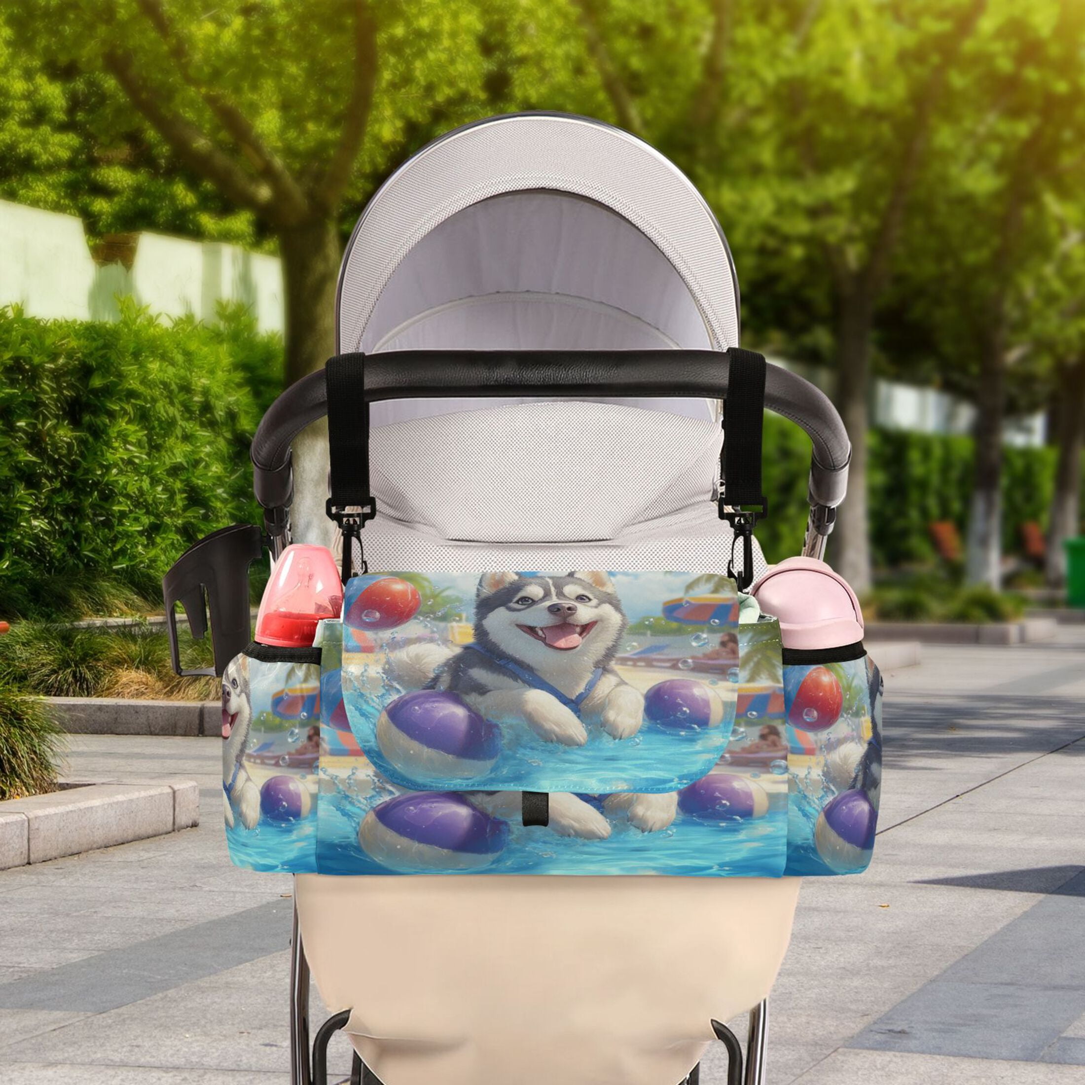 DIXRUYEE Stroller Organizer Husky's Splashing Good Time Printed