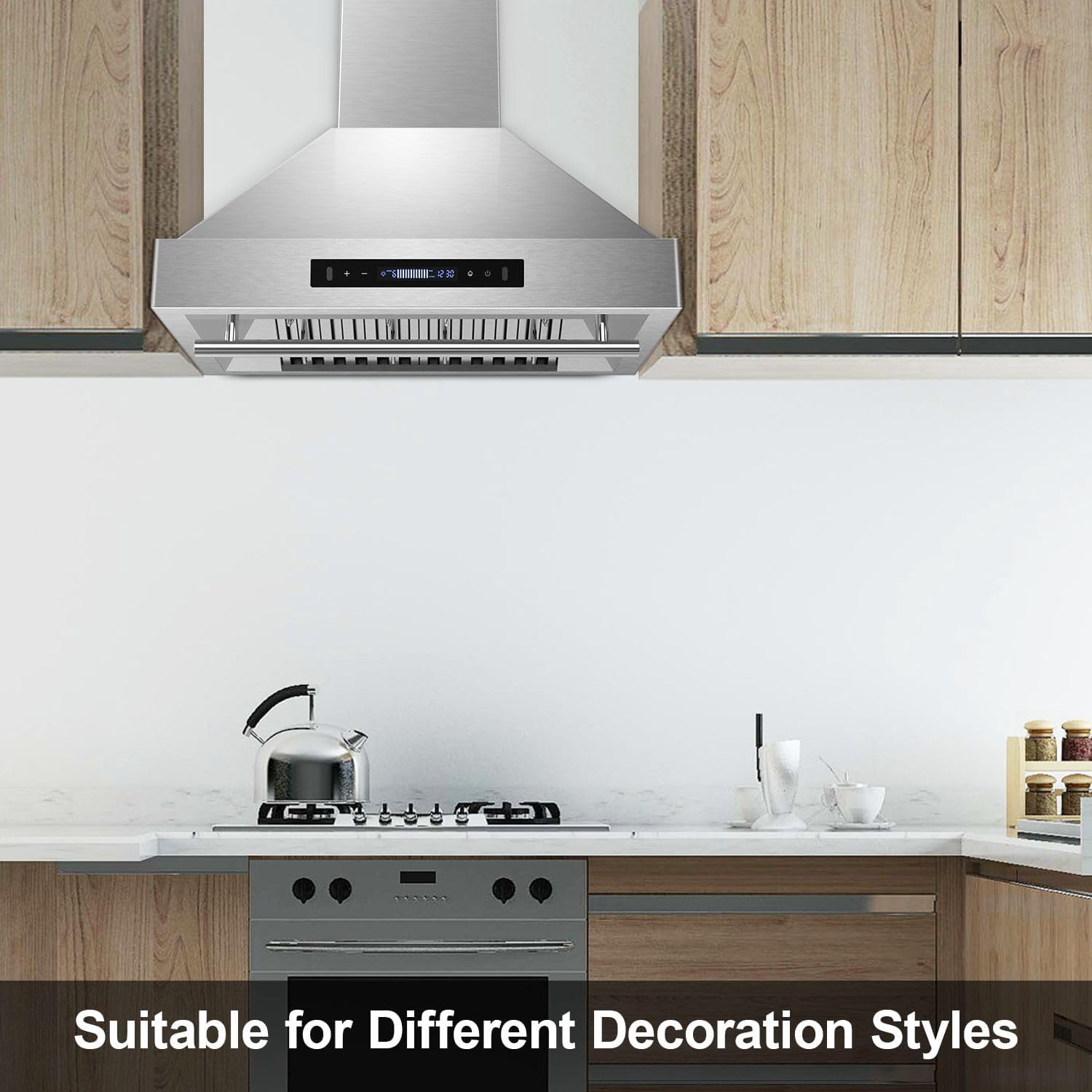 JOEAONZ Wall Mounted Range Hood 30" Kitchen Vent 900 CFM Duct Convertible Touch Control 9 Speed 120V