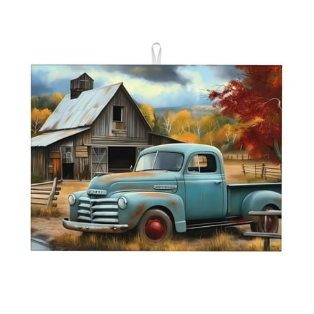 

Xecao Vintage Truck Farm Scene Patten Drying Mat Dish Drying Mats for Kitchen Counter Super Absorbent Dish Drying Pads 18×24 Inch