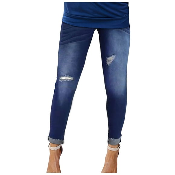 Gubotare Women's Jeans Women's Boyfriend Skinny Jeans Ripped Stretchy Denim Pants (Blue,Size L)