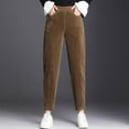 thumbnail image 4 of Pantalones De Mujer De Moda Pantalones Elásticos De Pana Cintura Alta Rectos L Marrón Sunnimix pantalones casuales altos, 4 of 8