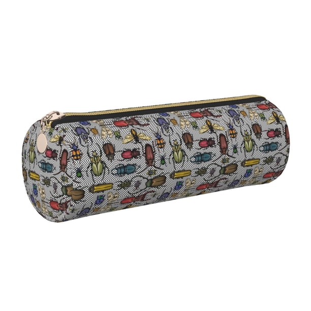 Disketp Bright Insects Estuche Organizador de Lápices de Cuero, Estuche de Oficina con Cremallera para Bolígrafo y Lápiz