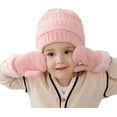 thumbnail image 3 of Muryuobao Toddler Kids Girls Boys Knitted Winter Hat Gloves Set Warm Fleece Lined Hats Baby Cable Skull Beanie Cap Mittens Set 3-6 Years Pink, 3 of 7
