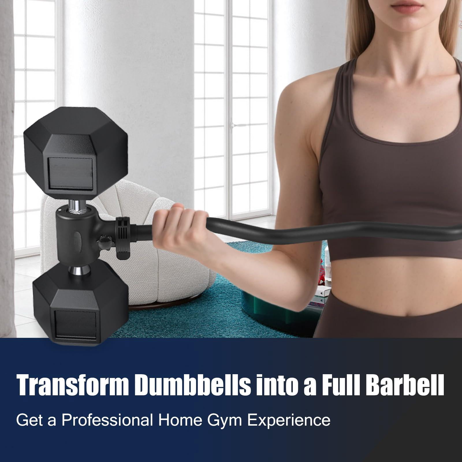 Dumbbell To Barbell Converter Bar  Ez Curl Adapter With 200lb Capacity Adjustable Weight For Home Fitness Fits Standard 1-1.5 Inch Handles Lifting