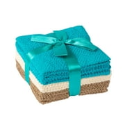 Living Fashions Washcloths Set of 8 - Popcorn Weave Texture Wash Clothes for Body - 12" x 12" - Teal, Cream and Taupe
