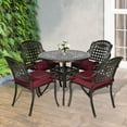 thumbnail image 6 of MEETWARM 5 Piece Patio Dining Set, Outdoor All-Weather Cast Aluminum Dining Table Set, Patio Furniture Set for Backyard, Include 4 Chairs with Cushions and a 35.4" Round Table, Chili Red, 6 of 7