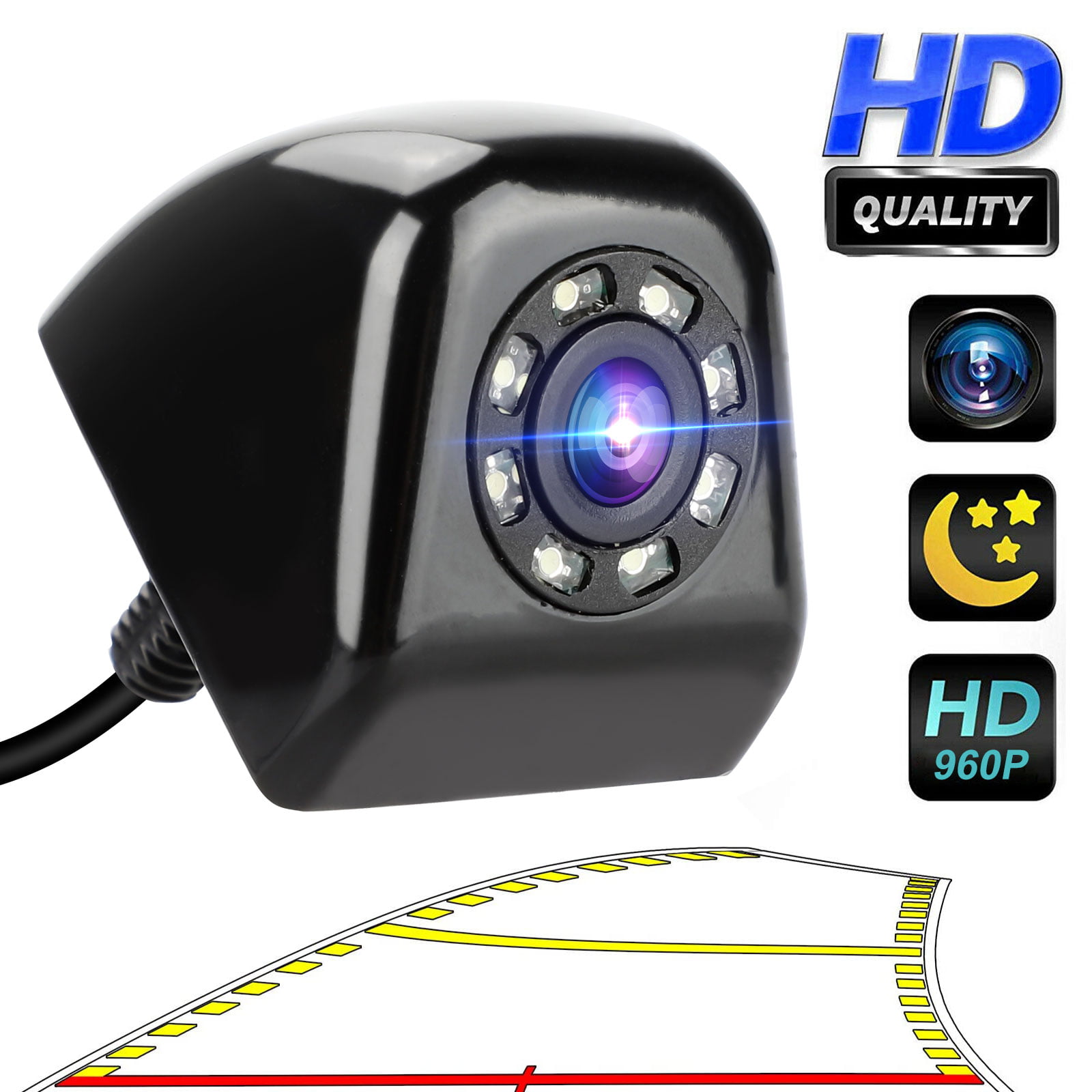 Backup Camera Esky 170 Degree Wide Angle 8 LED Night Vision Waterproof HD CMOS Vehicle Car Rear View Front View Reversing Parking Safety Camera Guideline Mode Selection ONE Button Control 
