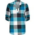 thumbnail image 2 of Women Long Sleeve Plaid Shirt Flannel V Neck, 2 of 3