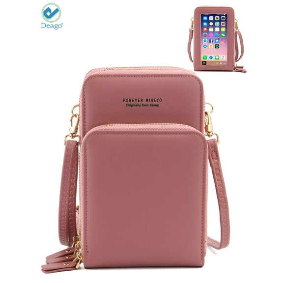 Deago Women Crossbody Cellphone Purse Touch Screen Bag RFID Blocking Wallet Handbag with Shoulder Strap (Pink)