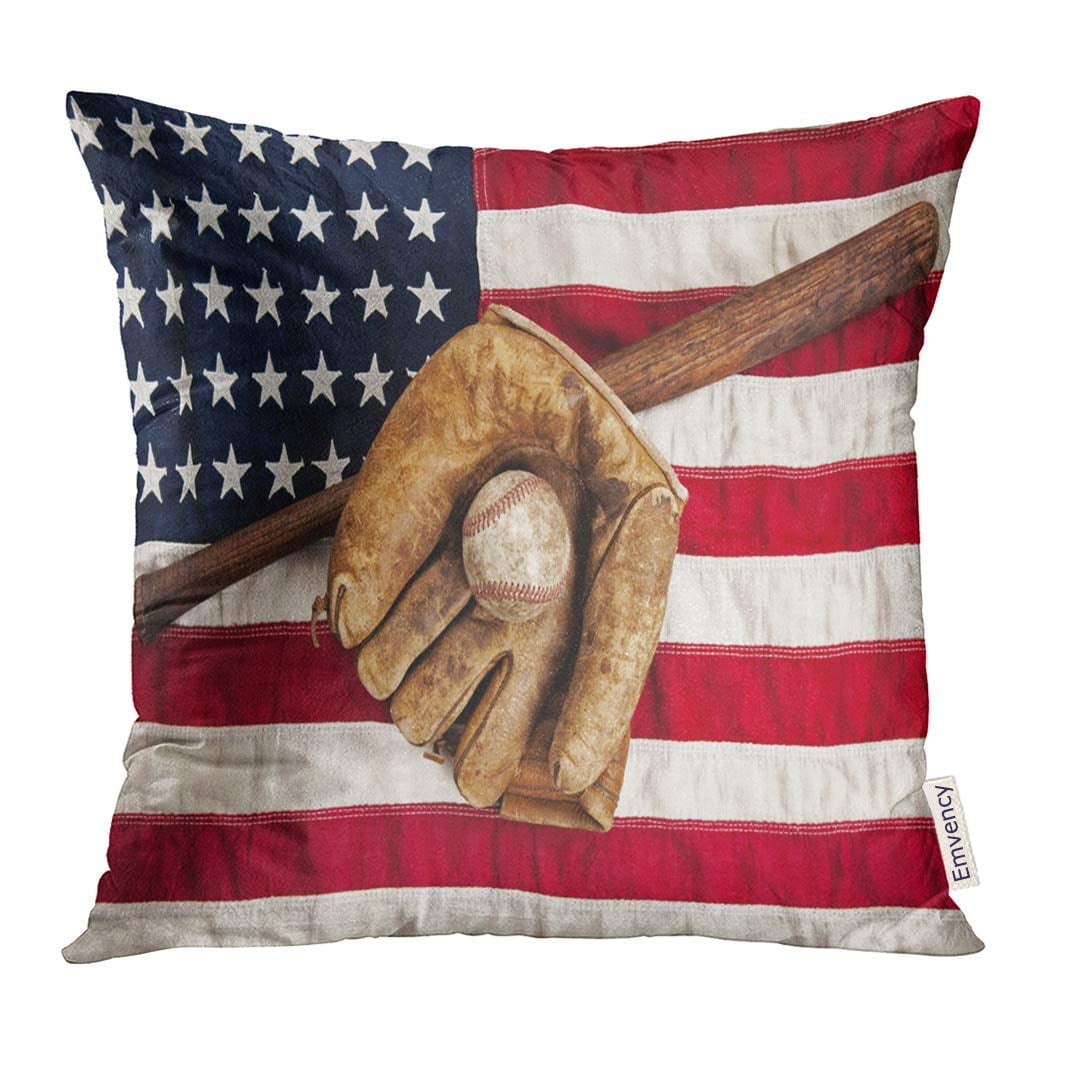 Arhome Red Old Vintage Baseball Bat Glove And Ball On American Flag Blue Americana Pillow Case 20x20 Inches Pillowcase Walmart Com Walmart Com