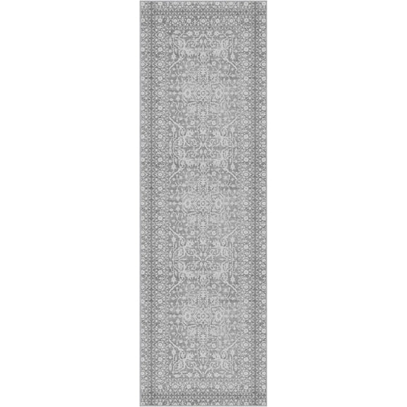 GelPro NeverMove Machine,Washable Bella Persian Runner Rug 24" x 76", Light Grey