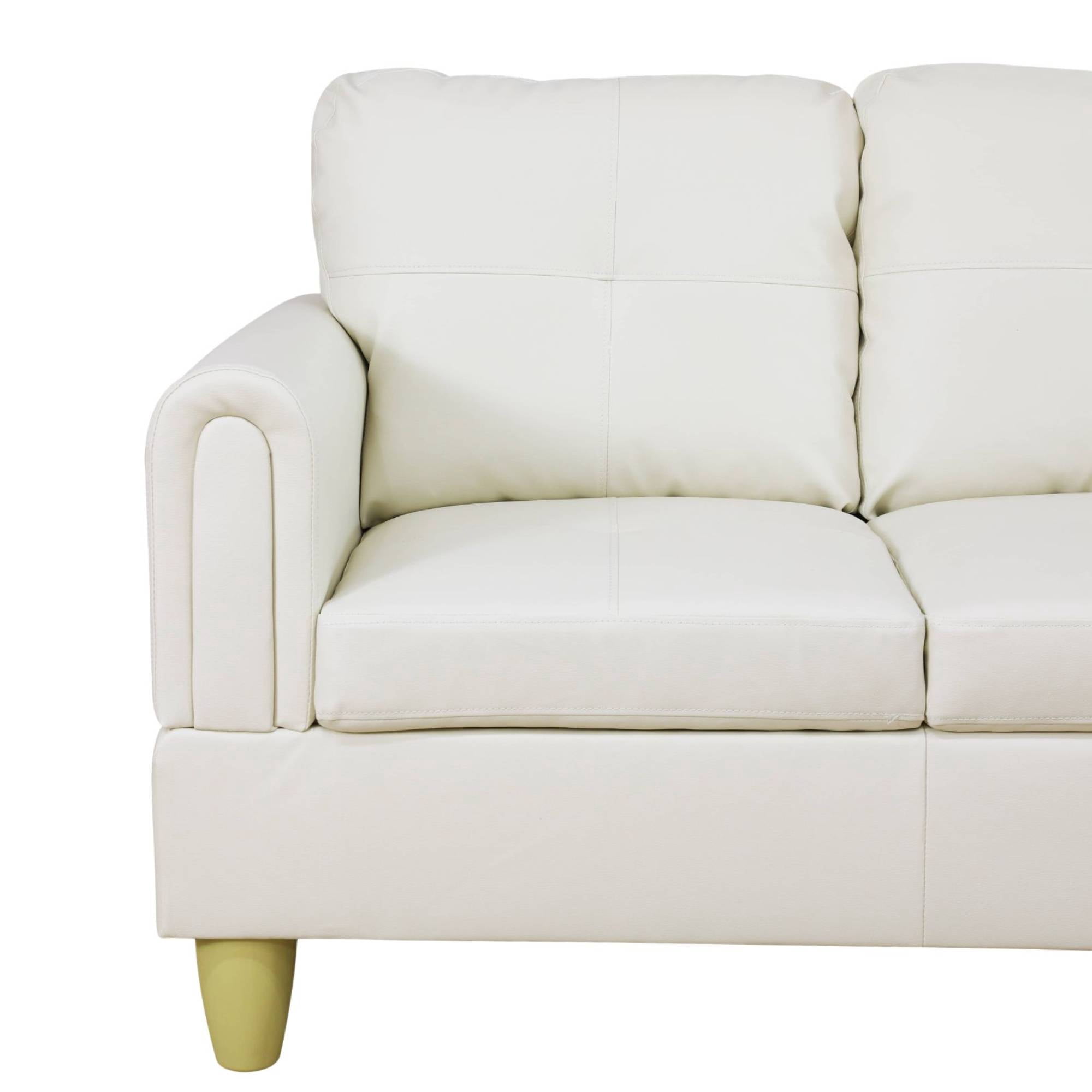 L Shape Sectional Sofa Couches Set, Modern Leather Corner Sofa Couch with Pillows for Living Room, White