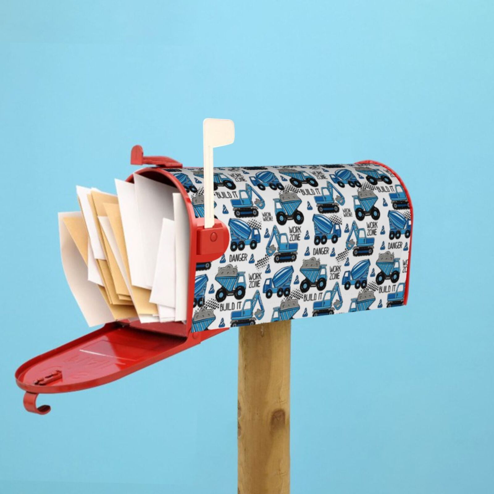 Xecao Blue Excavator for Mailbox Cover with Magnetic Strips, Waterproof and Sunscreen, Adds a Decorative Touch to Your Garden Yard.