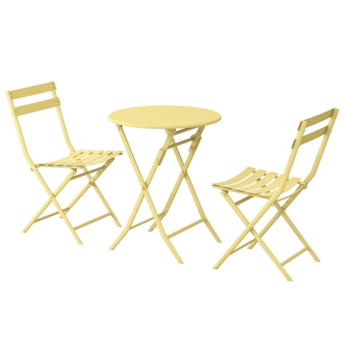 3 Piece Foldable Patio Bistro Set, Yellow Round Table & Chairs, Weather Resistant Outdoor Furniture Set for Balcony, Garden, Porch, Backyard