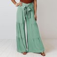 thumbnail image 5 of Pantalones De Pierna Ancha Pantalones de pierna ancha para mujer Pantalones de dama plisados ​​con cordones casuales de cintura alta (Verde S) Cgtredaw Para estrenar, 5 of 5