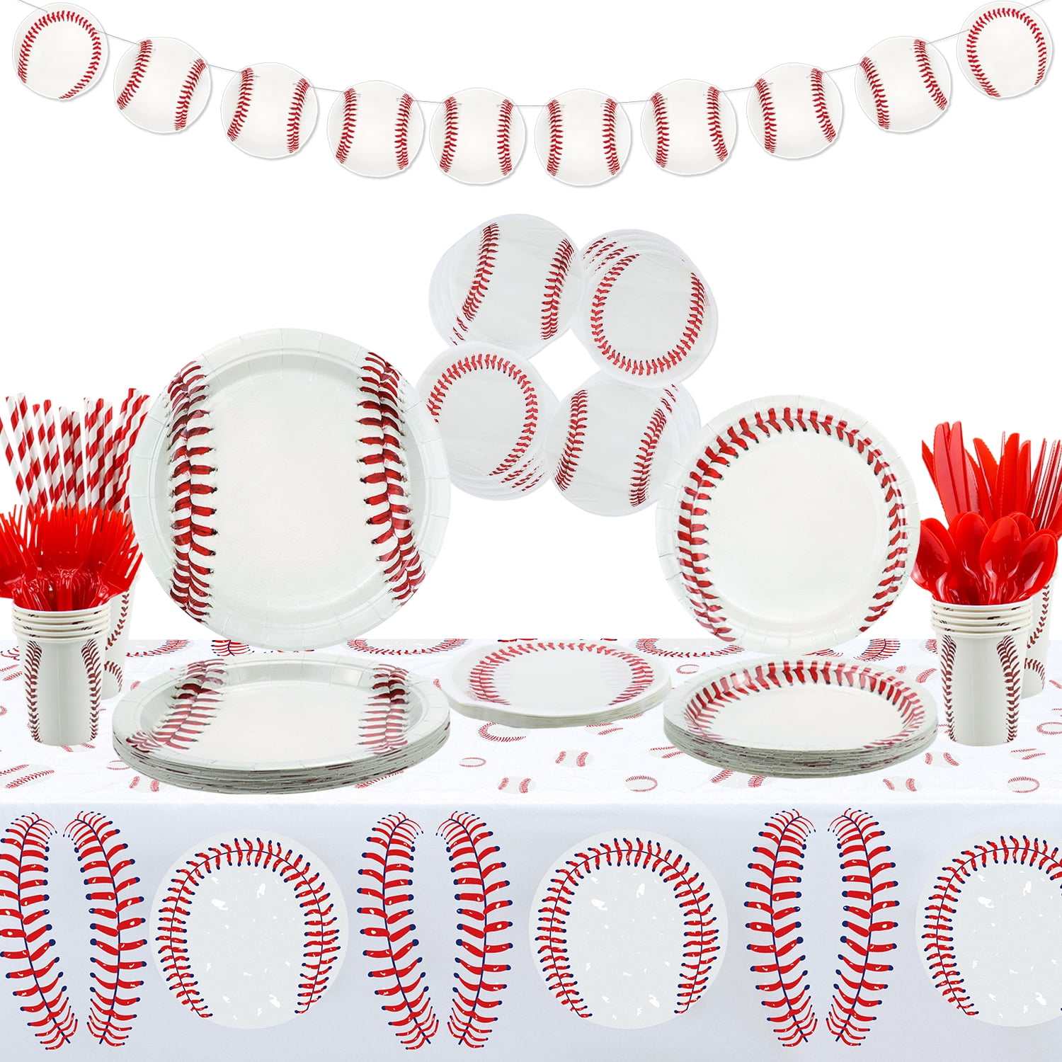 Baseball Party Decorations Including Plates, Cups, Napkins, Tableware