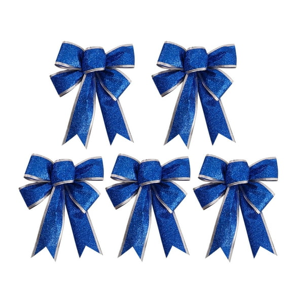 NUOLUX 5pcs/Pack Glittering Fabric Christmas Ribbon Bow Gift Knot Ribbon Ornaments for Christmas Tree Presents Decoration(Blue)