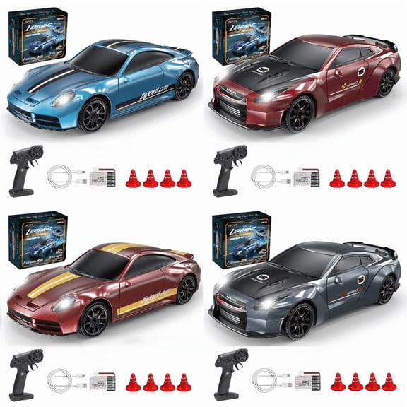 1/43 Scale 2.4G Full Proportional RC Drift Racing Car Mini Electric 4WD Remote Control Vehicle With LED Headlights Precision Servo Steering Model For Adults Hobbyists, 4 Set - Gyro Version