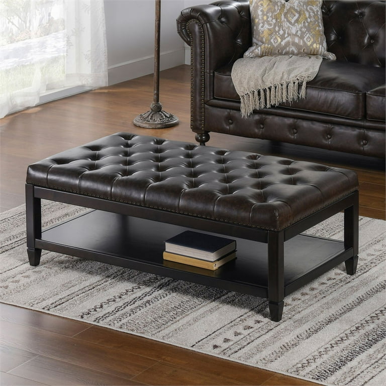 Farmhouse leather ottoman deals