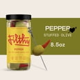 thumbnail image 3 of Filthy Piri Piri Pepper Stuffed Queen Olives, Cocktail Garnish, Non-GMO, Gluten-Free, Vegan, Naturally Cured, 8.5 oz Jar (14 Olives), 3 of 6