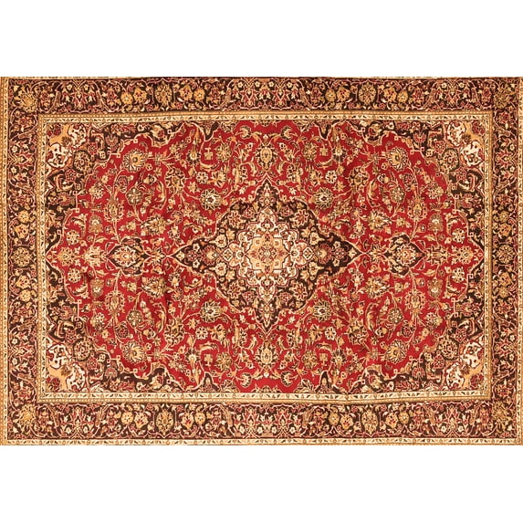 Ahgly Company Indoor Rectangle Medallion Orange Traditional Area Rugs, 7' x 9'