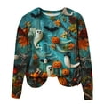 thumbnail image 2 of CLOISE Halloween Women Sweatshirt Fashion Ghost Pumpkin Print Oversized Sweatshirts Fall Long Sleeve Crew Neck Hoodies Shirts Tunic Blouses Holiday Gift Clothes Light Blue XL Treat, 2 of 3