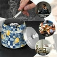 thumbnail image 4 of Yayeee Ashtray with Lid for Cigarette Smokeless Stainless Steel Home Ash Holder, Retro Plaid Lemon, 4 of 7