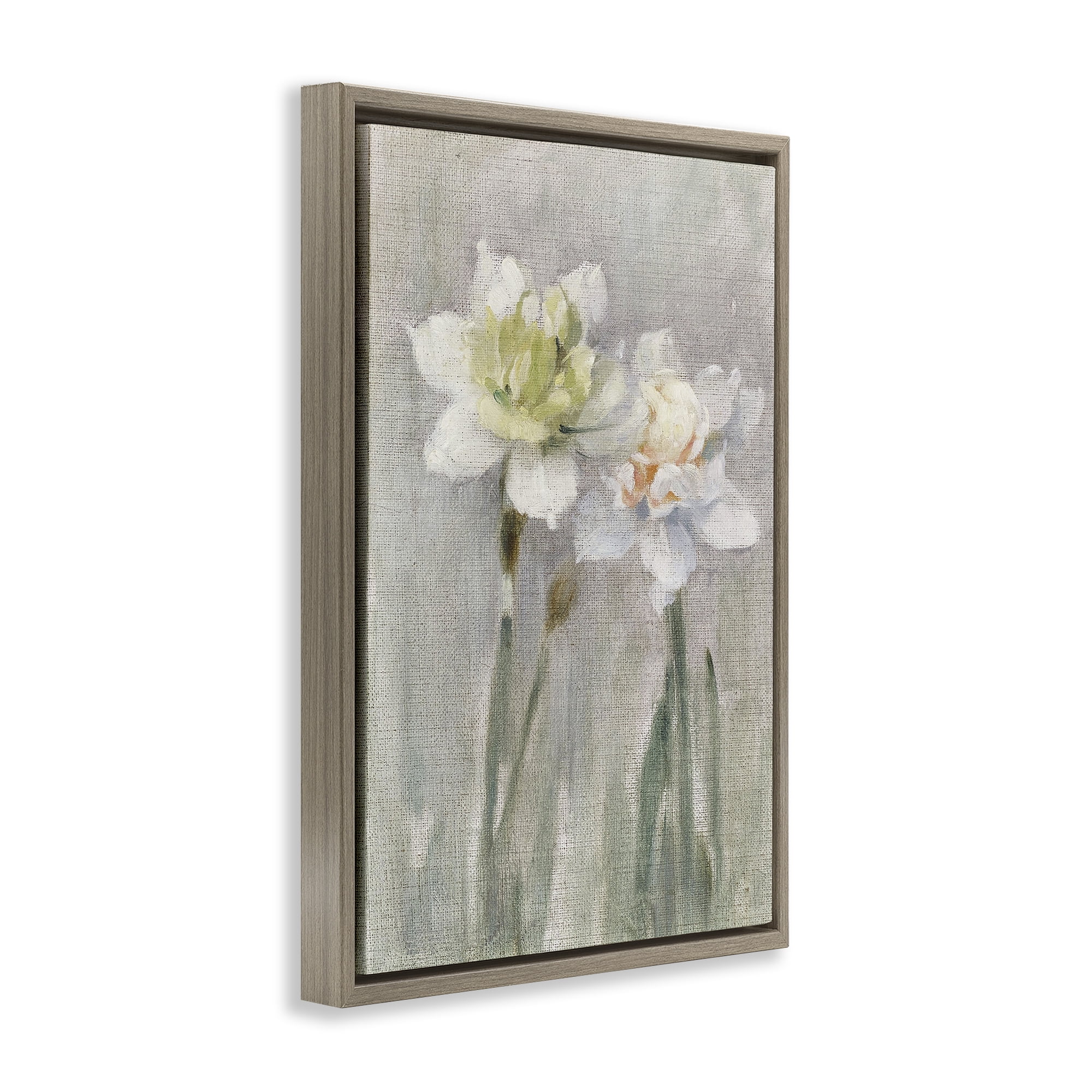 Stupell Industries Twin White Daffodils Brown Framed Floater Canvas Wall Art, design by Stellar Design Studio