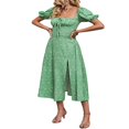 thumbnail image 2 of PENGXIANG Femmes Volant Manches Courtes Col Carré Boho Floral Midi Robe Fluide une Ligne Longue Robe, 2 of 7