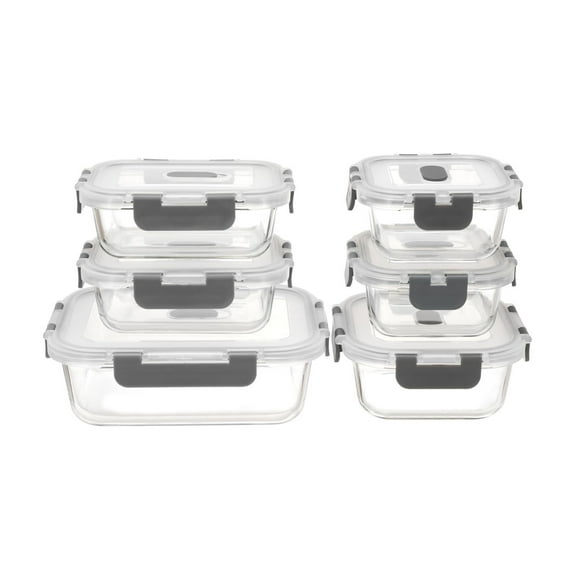 MAINSTAYS Rectangular glass food storage with PP Lid, MS GLASS 12SETS