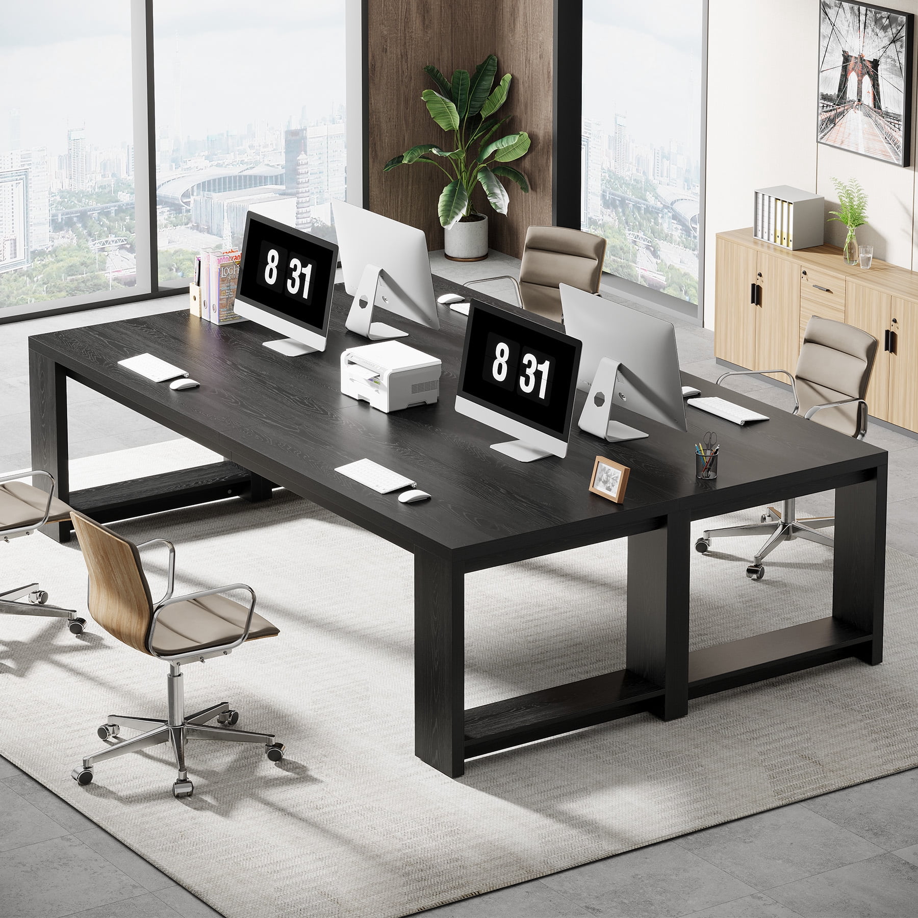 Tribesigns Two Person Desk, 86.61-Inch Extra Long Desk, Double Computer Writing Table, Black