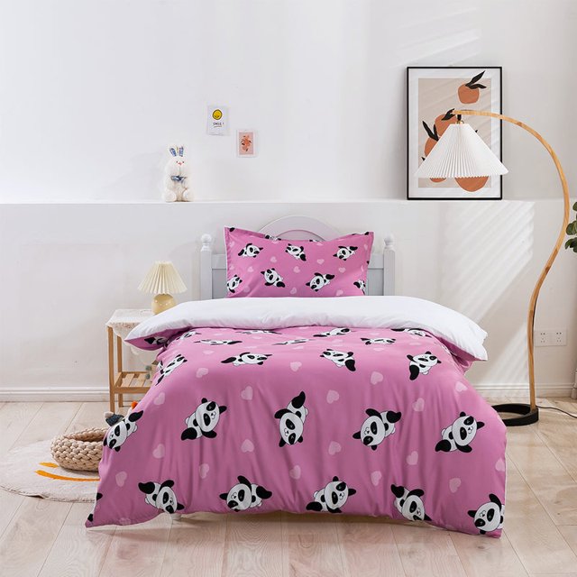 3D Panda Rosa Patrón Funda nórdica Set Ropa de cama Set Funda nórdica Fundas de almohada 168