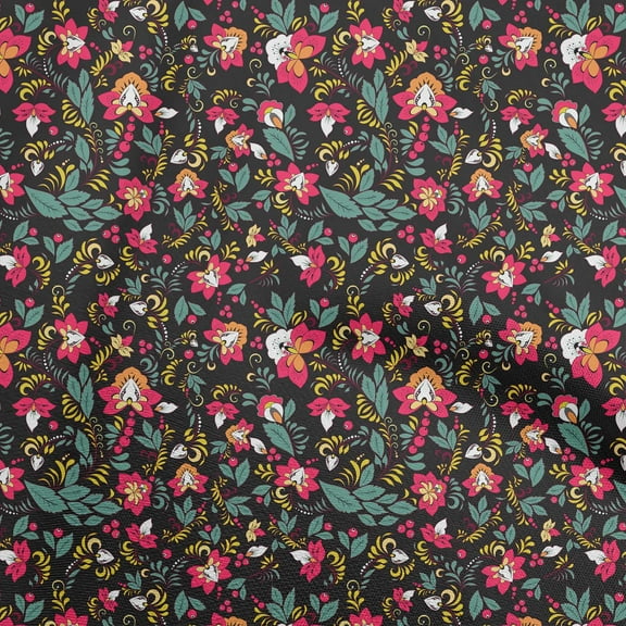 oneOone Polyester Spandex Black Fabric Floral Craft Projects Decor Fabric Printed By The Yard 56 Inch Wide