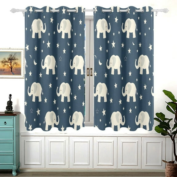 Elephant and Stars Blackout Curtains 2 Panels Set Grommet Drapes for Bedroom Living Room W55xL54