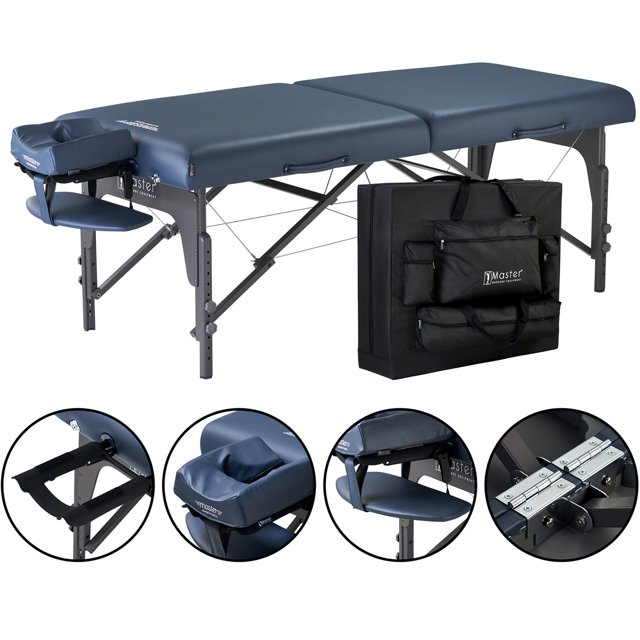 Master Massage 31" Montclair Pro Portable Massage Table Package, Memory Foam Cushioning, Reiki Panels, Shiatsu Cable Release- Tattoo Table, Spa Bed, Facial Bed - Royal Blue